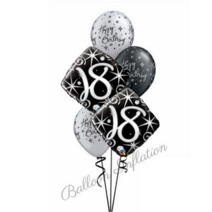18th Elegant Black & Silver Birthday Balloon Bouquet