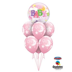 Pink Baby Girl Moon & Stars Balloon Bouquet