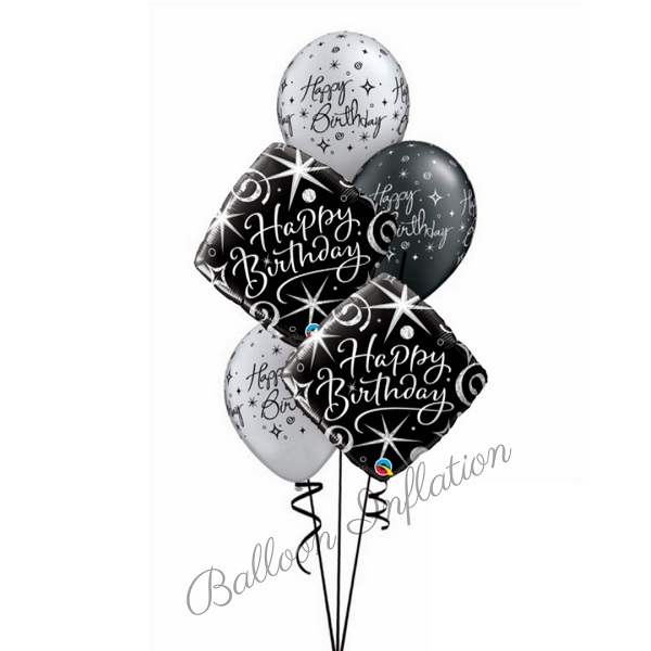 Happy Birthday Elegant Black and Silver Balloon Bouquet