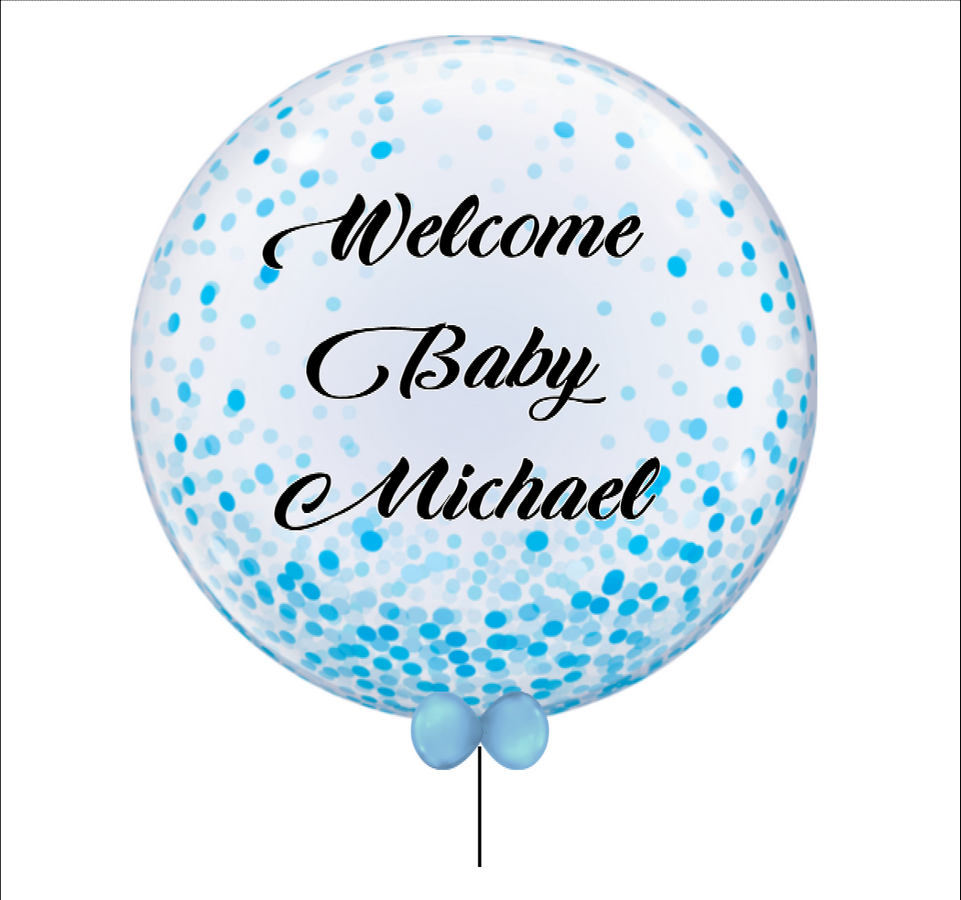 Personalised Round 60cm Bubble Blue Confetti Print Balloon