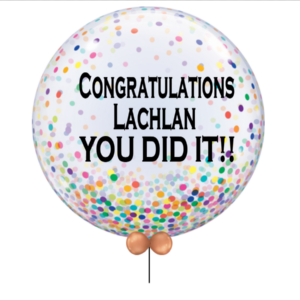 Personalised Round 60cm Bubble Rainbow Confetti Print Balloon