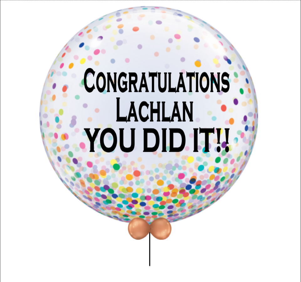 Personalised Round 60cm Bubble Rainbow Confetti Print Balloon