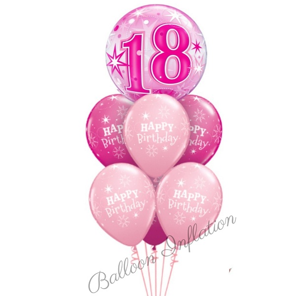 18th Birthday Pink Starburst Bubble Balloon Bouquet