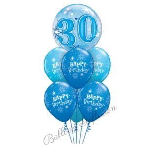 30th Birthday Blue Starburst Bubble Balloon Bouquet