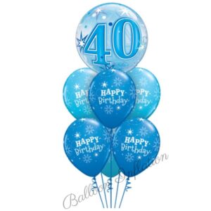 40th Birthday Blue Starburst Bubble Balloon Bouquet