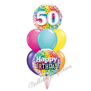50th Rainbow Dots Birthday Balloon Bouquet