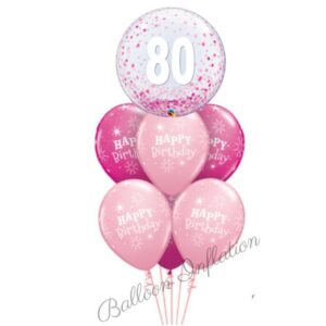 80th Birthday Pink Confetti Bubble Balloon Bouquet