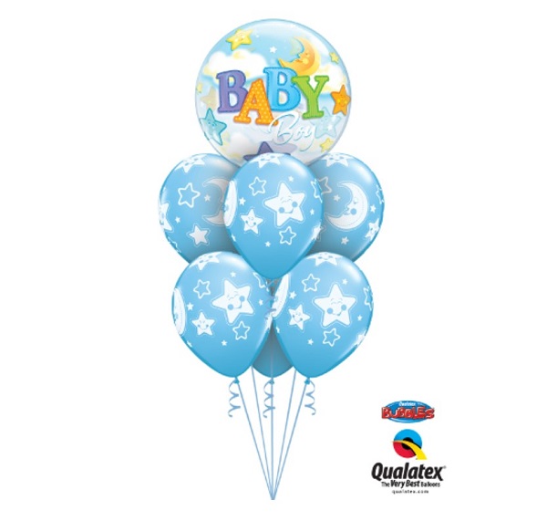 Blue Baby Boy Moon & Stars Balloon Bouquet