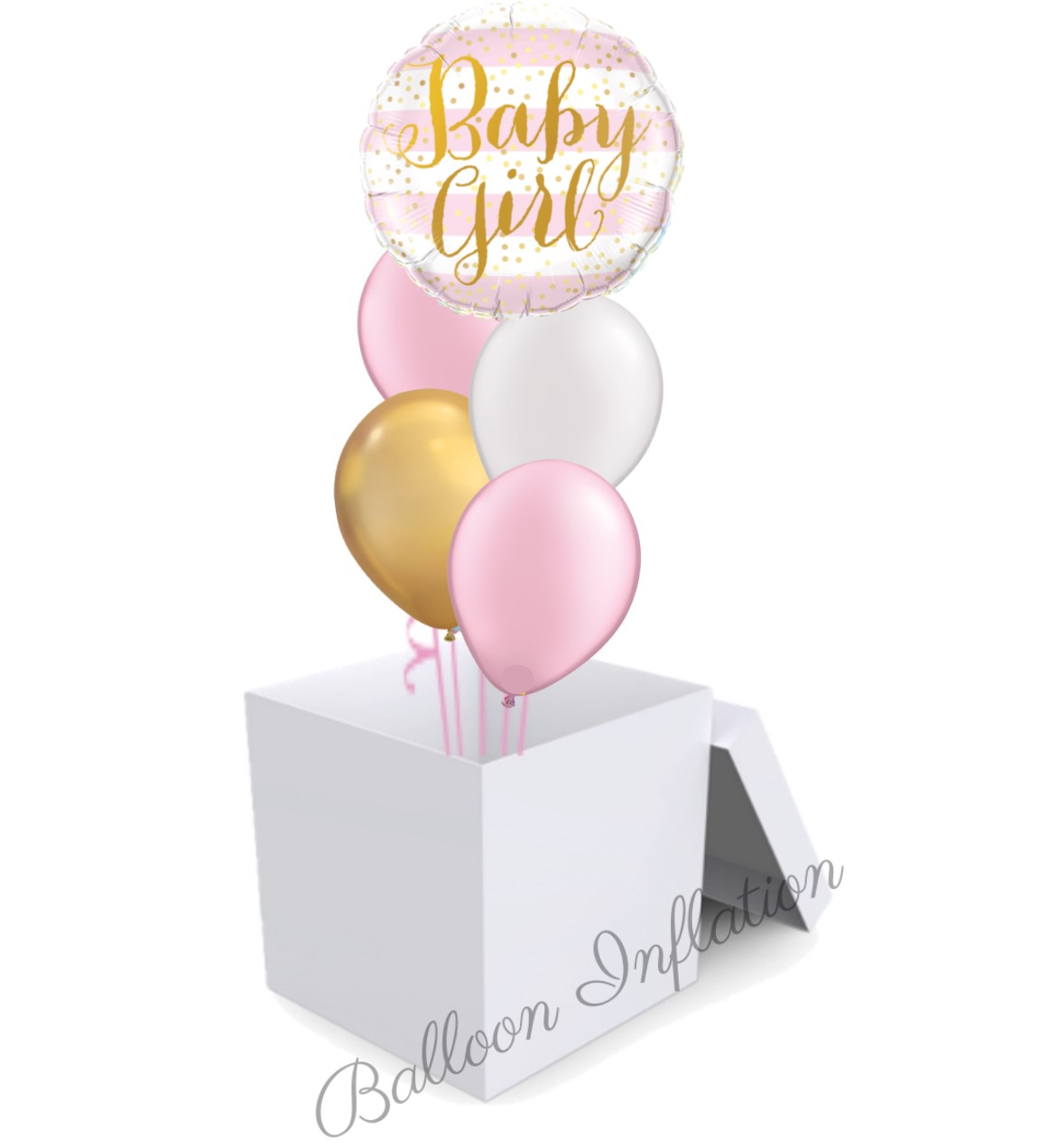 Baby Girl Pink and Gold Balloon Bouquet in A Box