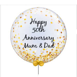 Personalised Round 60cm Bubble Gold Confetti Print Balloon