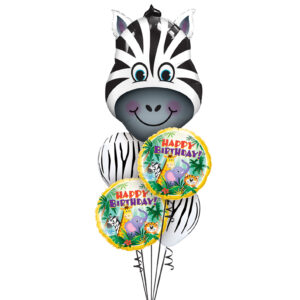 Jungle Zebra Happy Birthday Balloon Bouquet